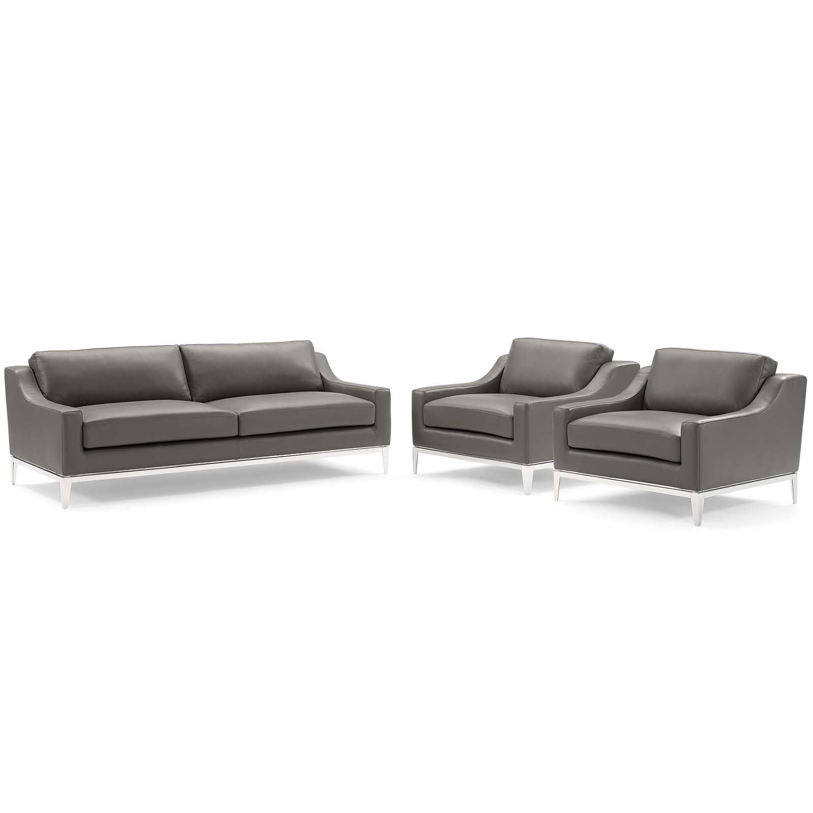 Modway Harness 3 Piece Stainless Steel Base Leather Set - EEI-4199 | Sofa Set | Modishstore - 2