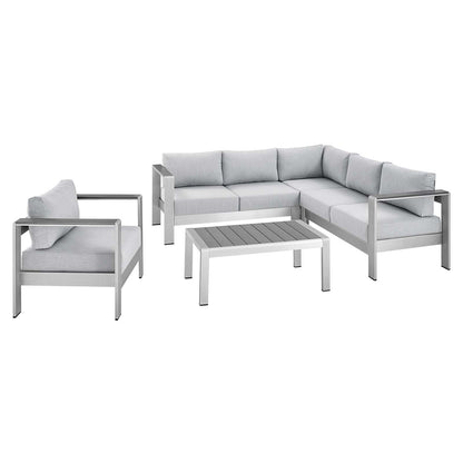 Modway Shore Sunbrella® Fabric Outdoor Patio Aluminum 5 Piece Sectional Sofa Set - EEI-4317 | Outdoor Sofas, Loveseats & Sectionals | Modishstore - 2