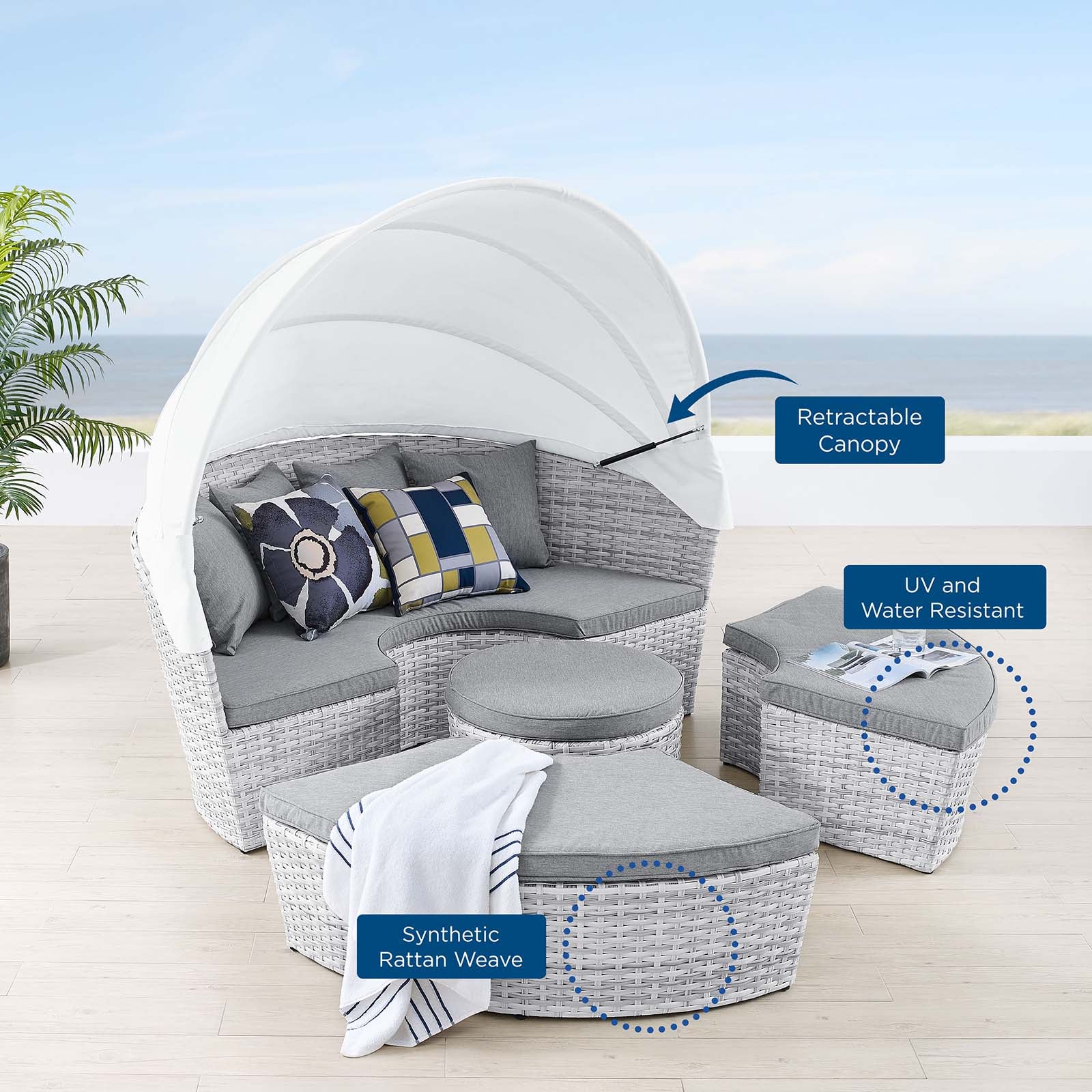 Modway Scottsdale Canopy Outdoor Patio Daybed Light Gray Gray