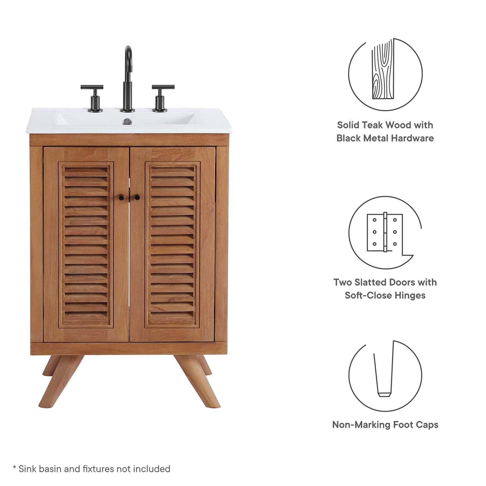 Birdie 24" Teak Wood Bathroom Vanity Cabinet (Sink Basin Not Included) By Modway - EEI-5086 | Bathroom Accessories | Modishstore - 8