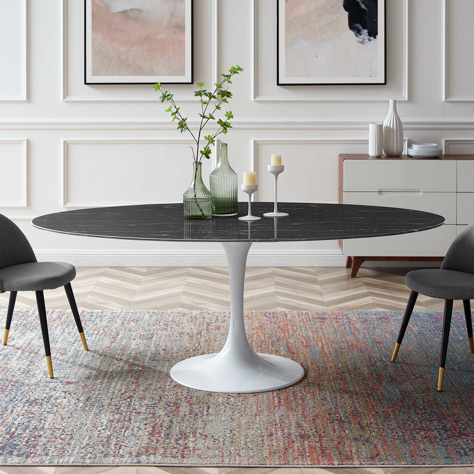 Lippa 54 Oval holo Shaped Artificial Marble Dining