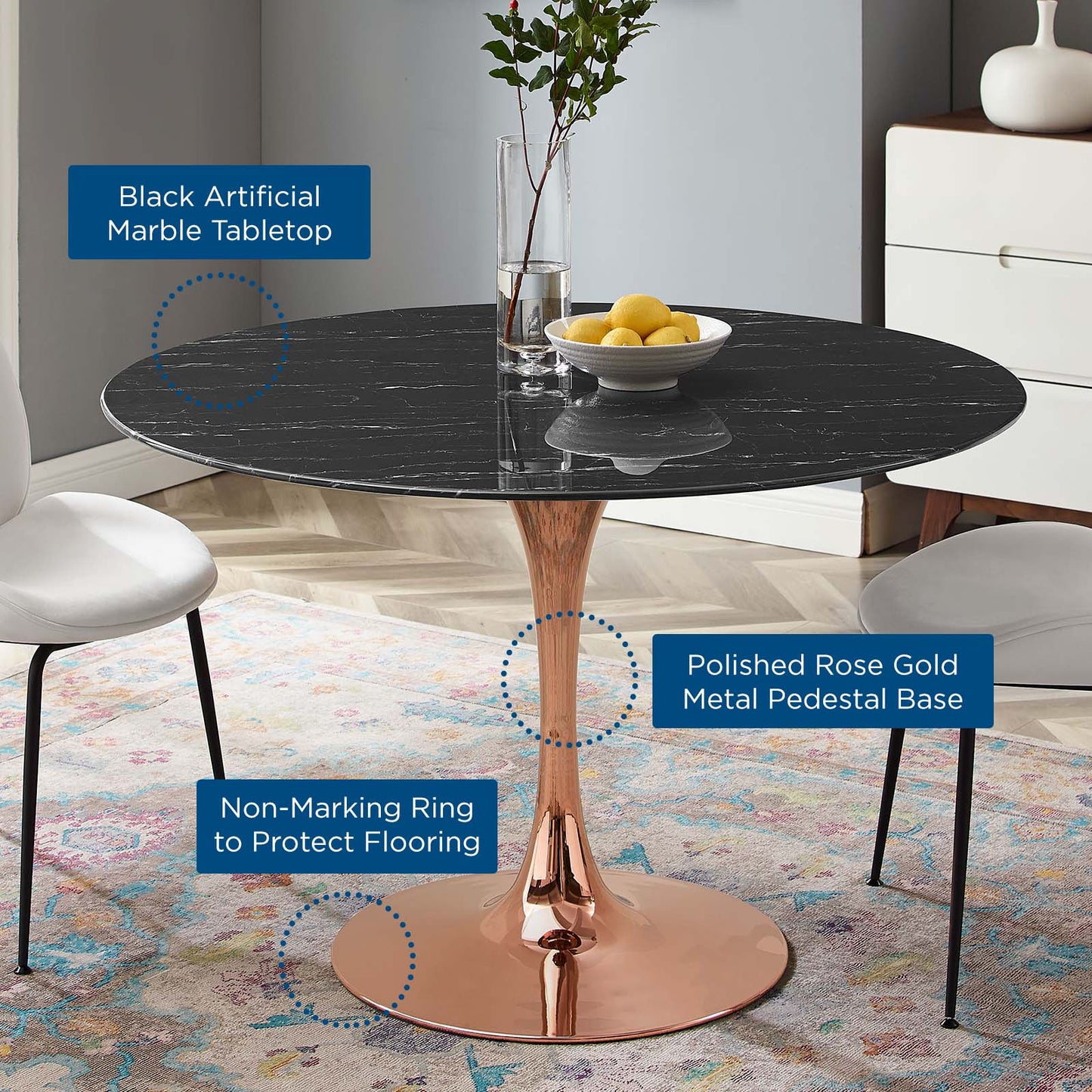 Lippa 47" Artificial Marble Dining Table By Modway - EEI-5272 | Dining Tables | Modishstore - 5