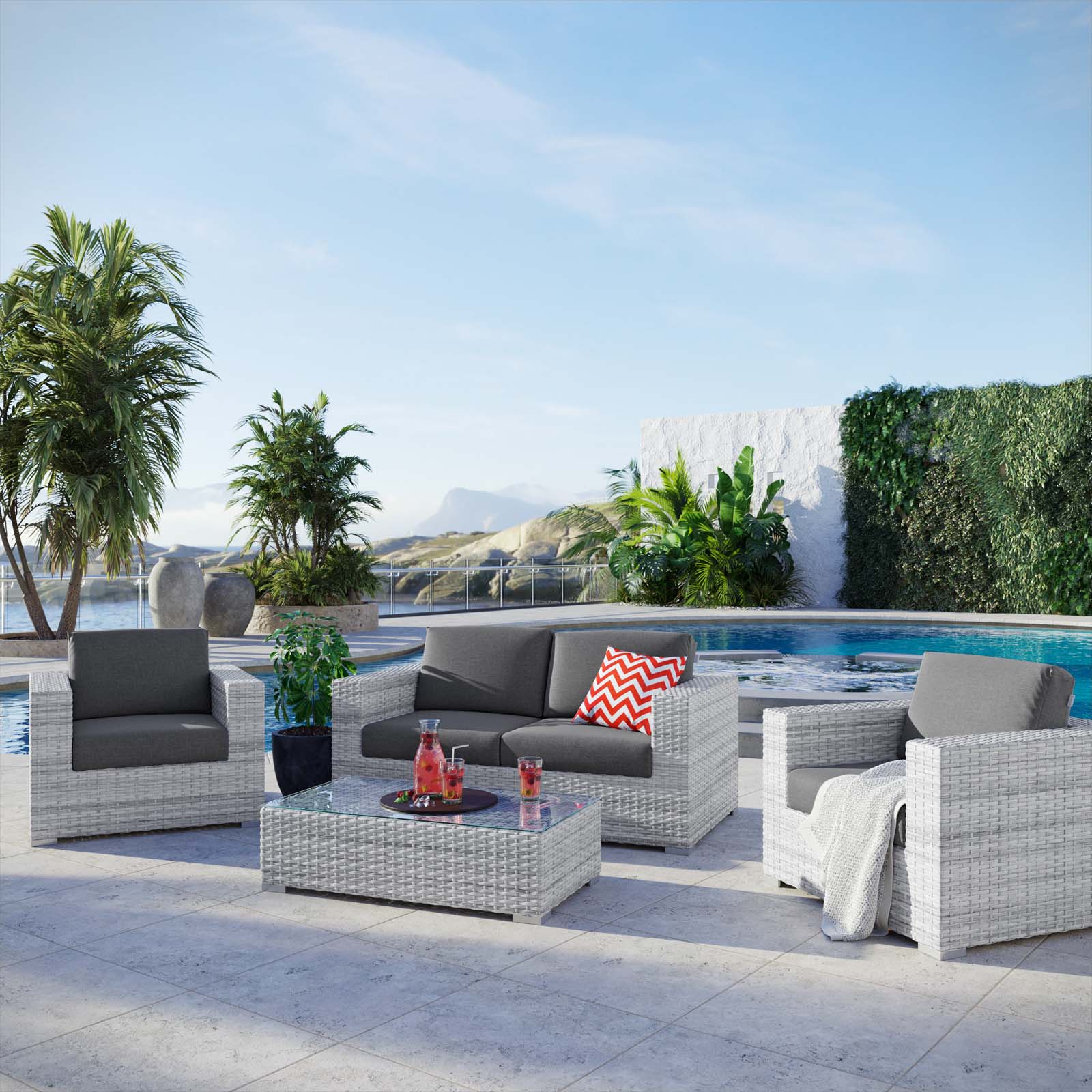 Modway Convene 4-Piece Outdoor Patio Set - EEI-5446 | Outdoor Sofas, Loveseats & Sectionals | Modishstore - 1