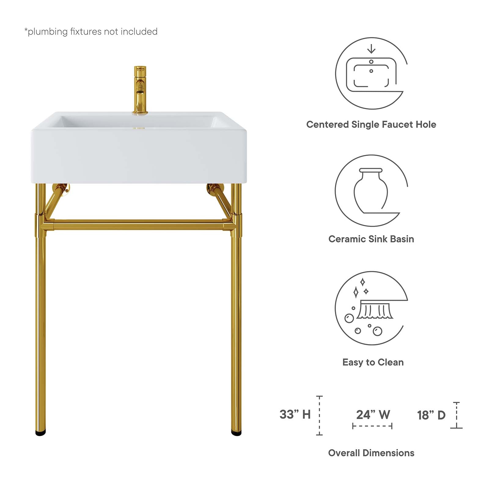 Redeem 24" Wall-Mount Gold Stainless Steel Bathroom Vanity By Modway - EEI-5536 | Bathroom Accessories | Modishstore - 8