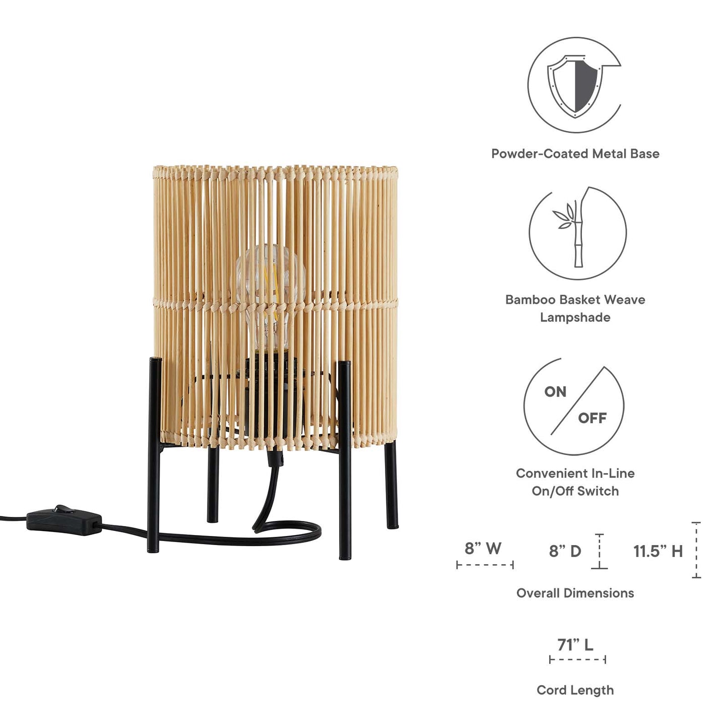 Casen Bamboo Table Lamp By Modway - EEI-5610 | Table Lamps | Modishstore - 3