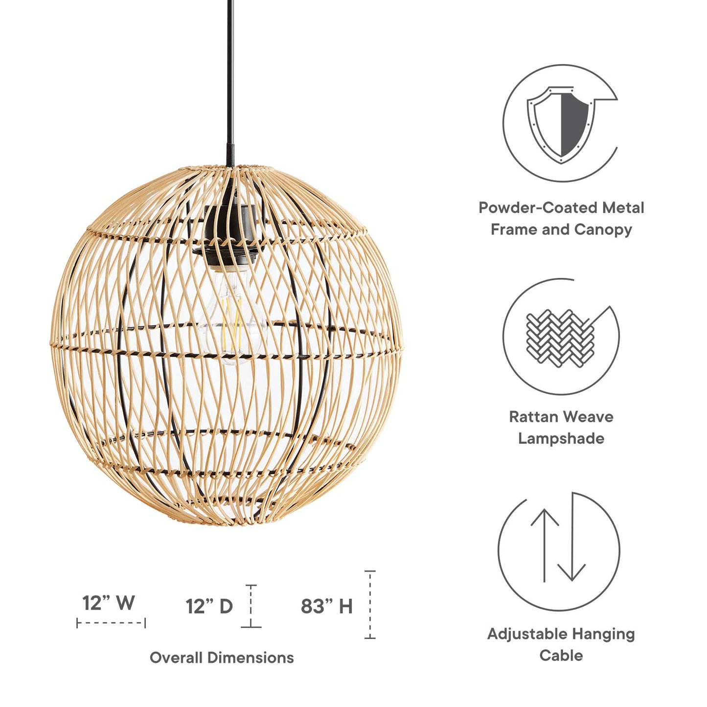 Nurture Rattan Pendant Light By Modway - EEI-5612 | Pendant Lamps | Modishstore - 3