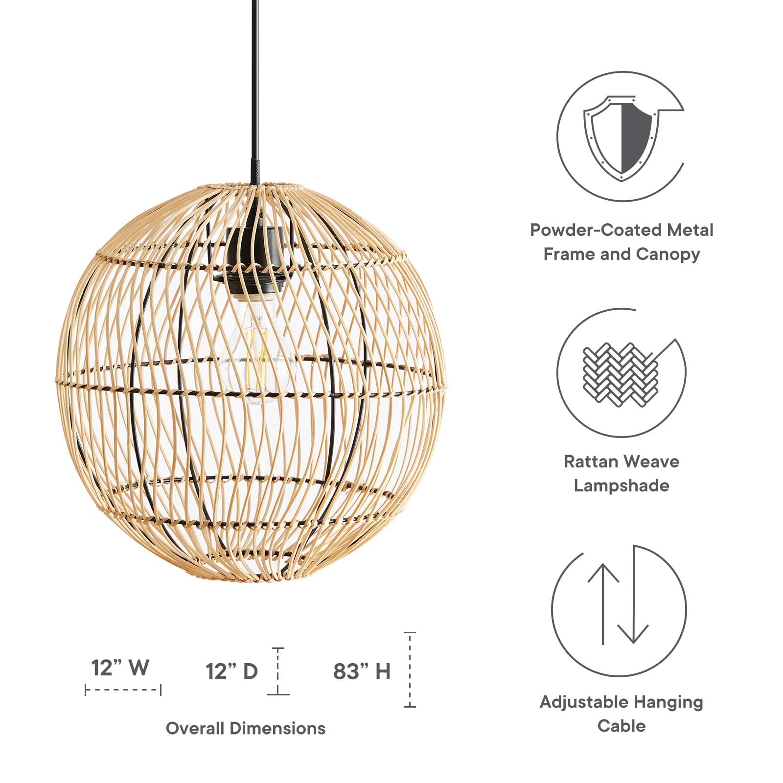 Nurture Rattan Pendant Light By Modway - EEI-5612 | Pendant Lamps | Modishstore - 3