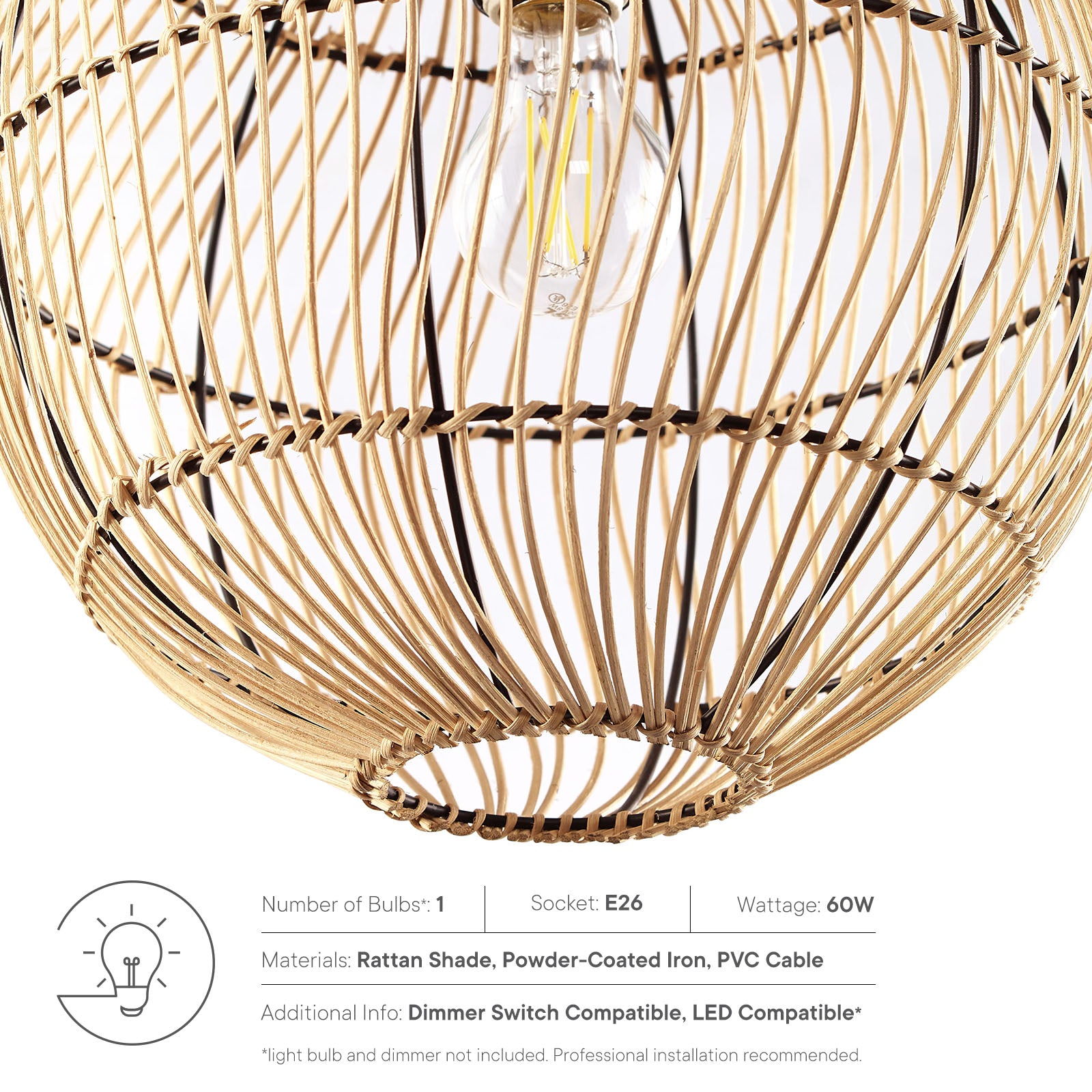 Nurture Rattan Pendant Light By Modway - EEI-5612 | Pendant Lamps | Modishstore - 4