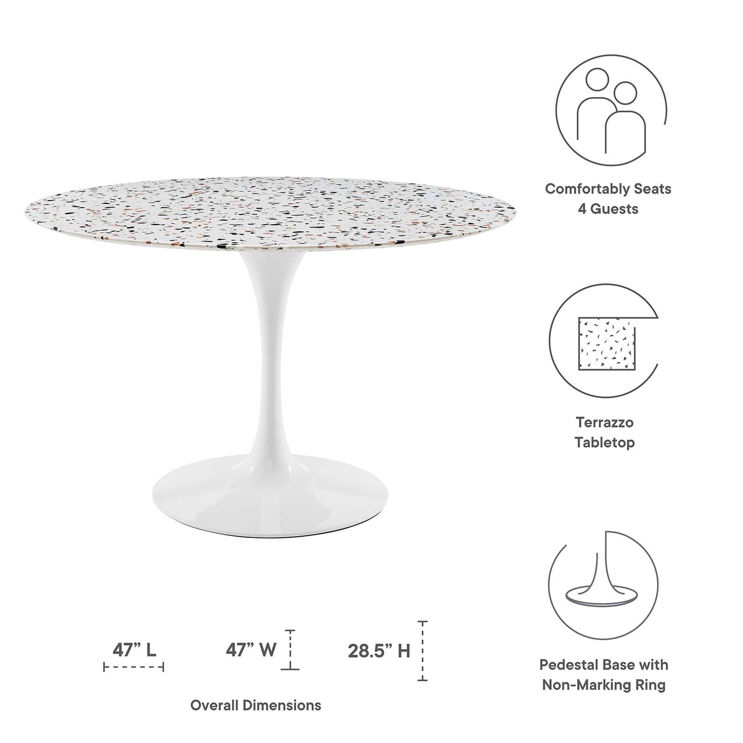 Lippa 47" Round Terrazzo Dining Table By Modway - EEI-5728 | Dining Tables | Modishstore - 5