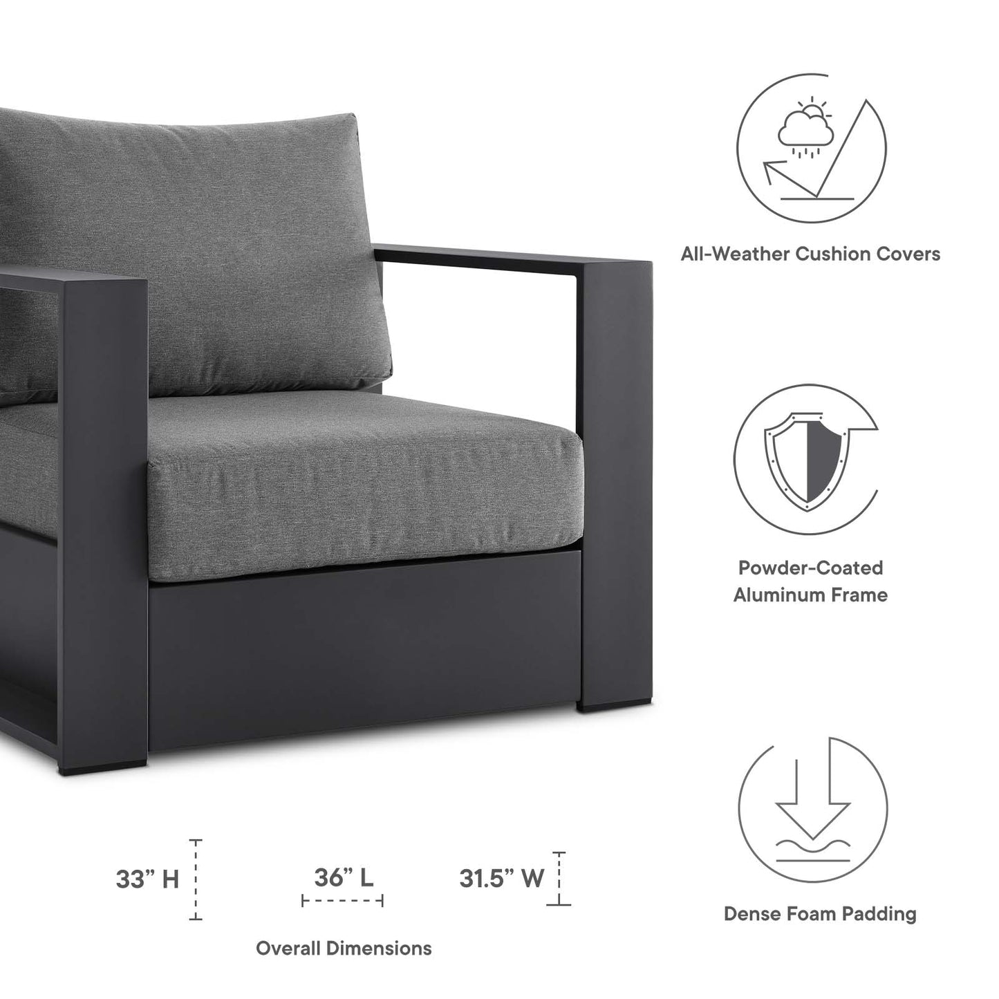 Tahoe Outdoor Patio Powder-Coated Aluminum 3-Piece Set By Modway - EEI-5748 | Outdoor Sofas, Loveseats & Sectionals | Modishstore - 4