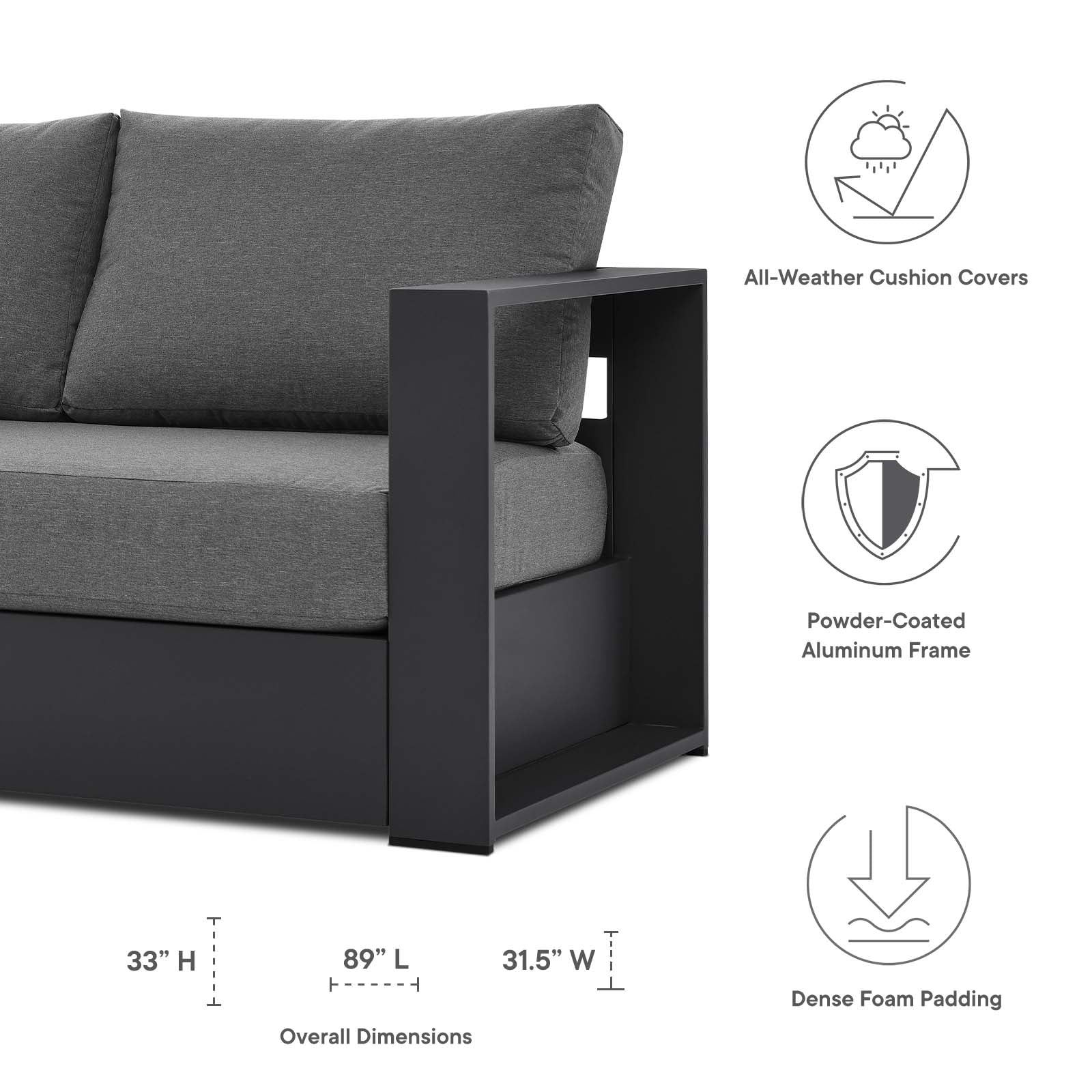 Tahoe Outdoor Patio Powder-Coated Aluminum 3-Piece Set By Modway - EEI-5748 | Outdoor Sofas, Loveseats & Sectionals | Modishstore - 5