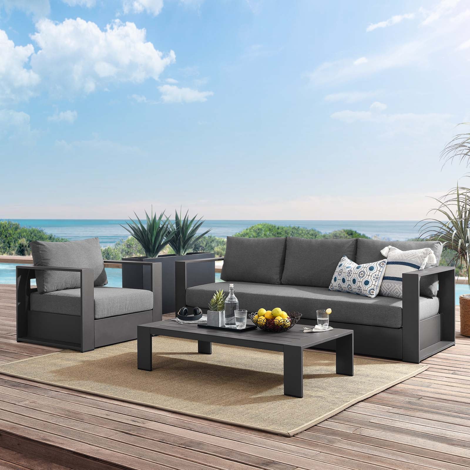 Tahoe Outdoor Patio Powder-Coated Aluminum 3-Piece Set By Modway - EEI-5748 | Outdoor Sofas, Loveseats & Sectionals | Modishstore - 1