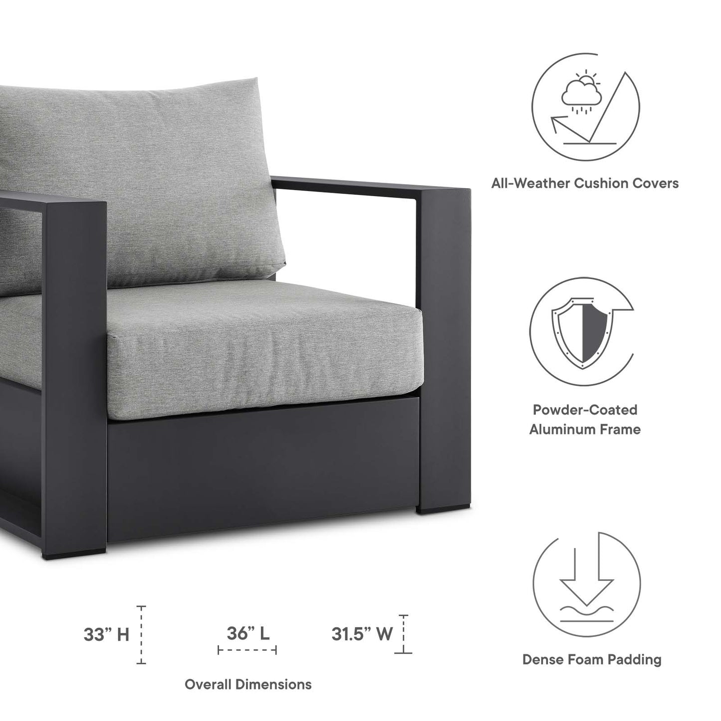 Tahoe Outdoor Patio Powder-Coated Aluminum 3-Piece Set By Modway - EEI-5748 | Outdoor Sofas, Loveseats & Sectionals | Modishstore - 17