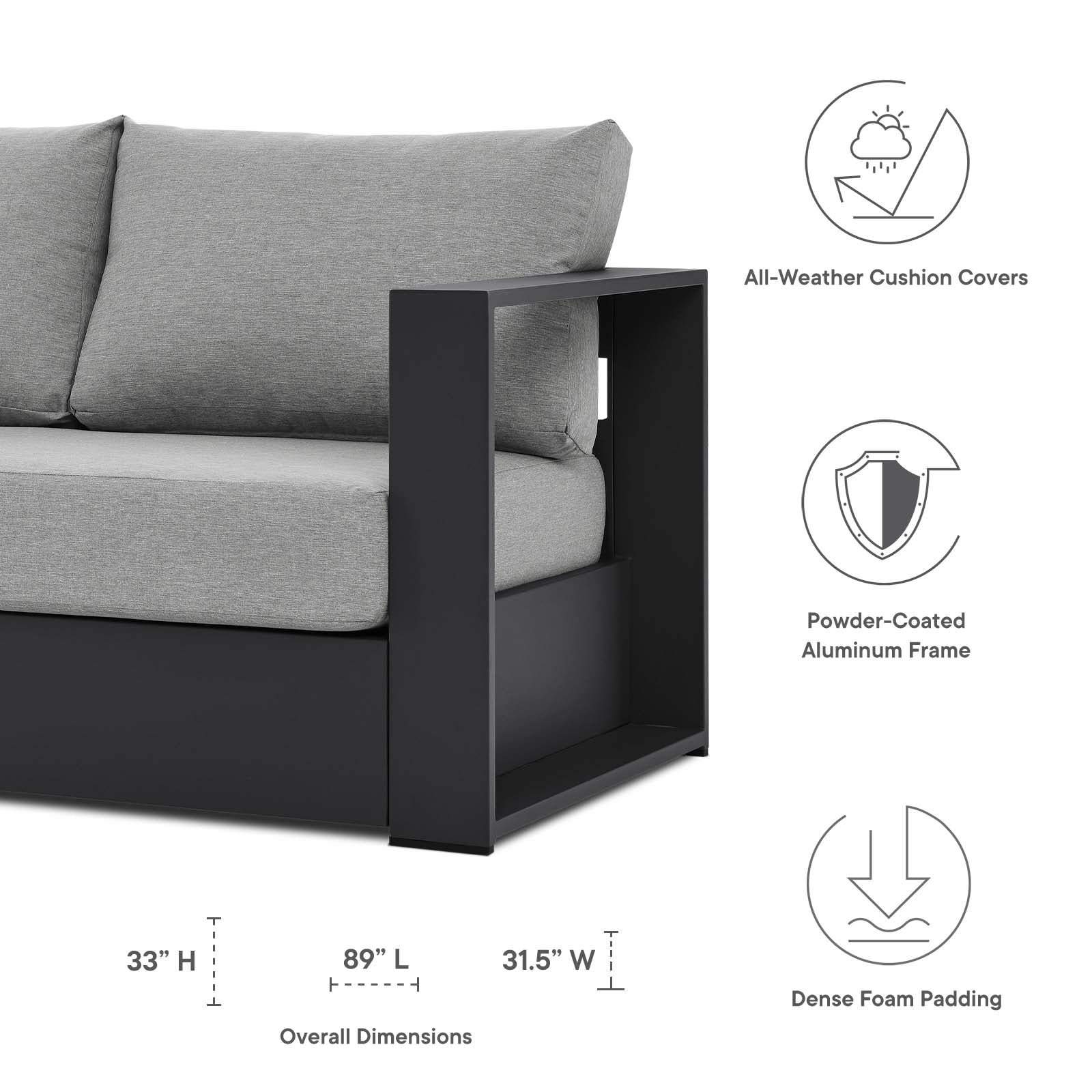 Tahoe Outdoor Patio Powder-Coated Aluminum 3-Piece Set By Modway - EEI-5748 | Outdoor Sofas, Loveseats & Sectionals | Modishstore - 18