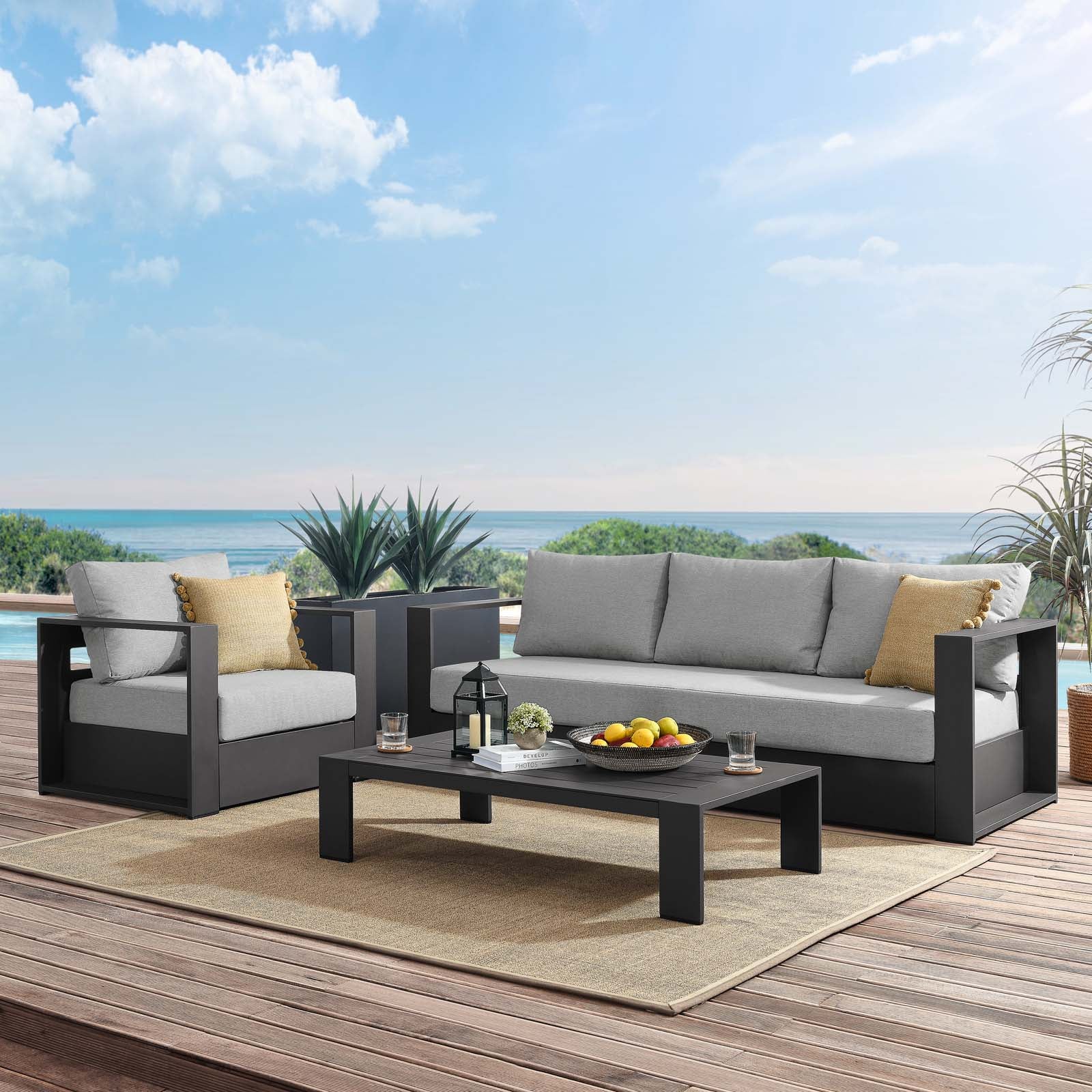 Tahoe Outdoor Patio Powder-Coated Aluminum 3-Piece Set By Modway - EEI-5748 | Outdoor Sofas, Loveseats & Sectionals | Modishstore - 15