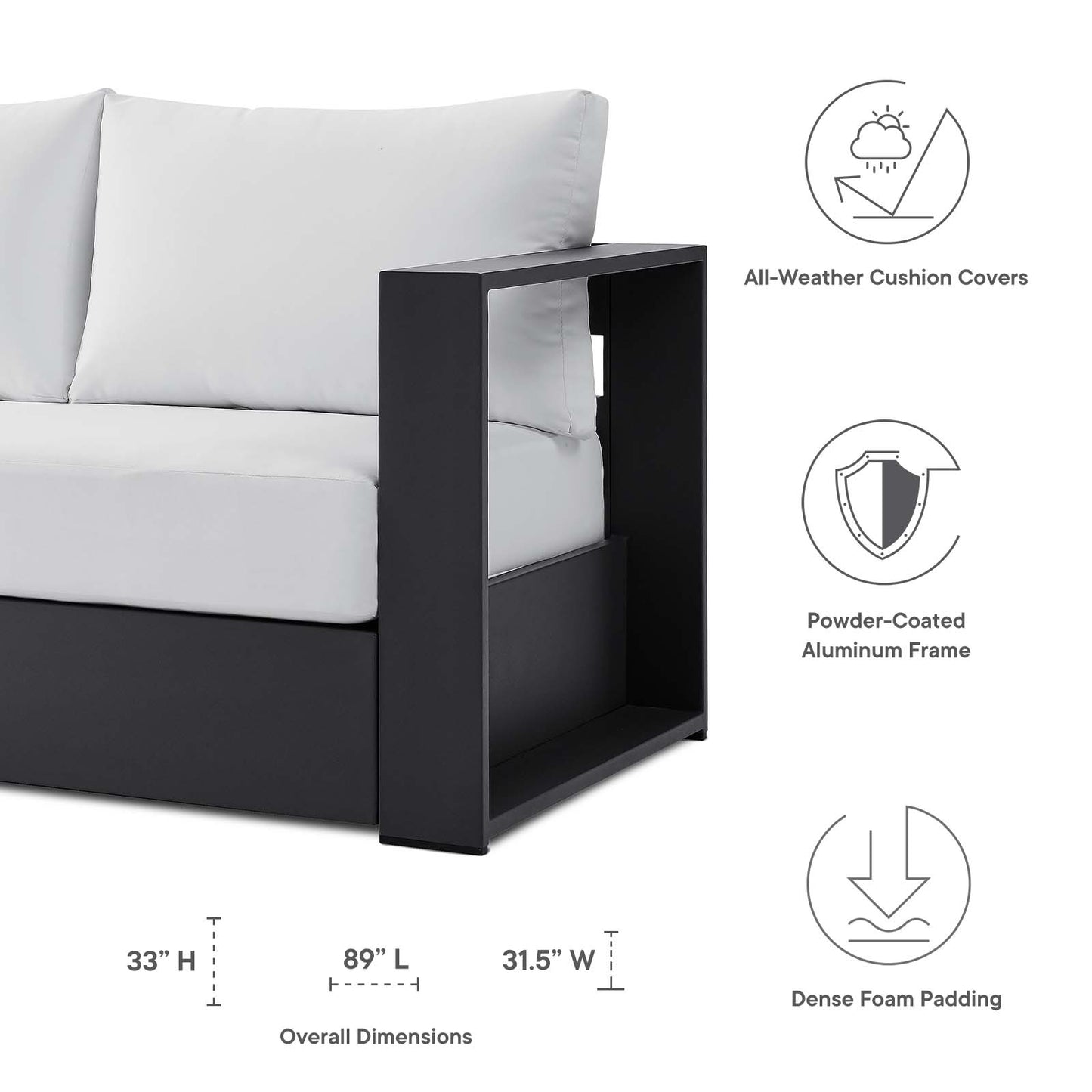 Tahoe Outdoor Patio Powder-Coated Aluminum 3-Piece Set By Modway - EEI-5748 | Outdoor Sofas, Loveseats & Sectionals | Modishstore - 31