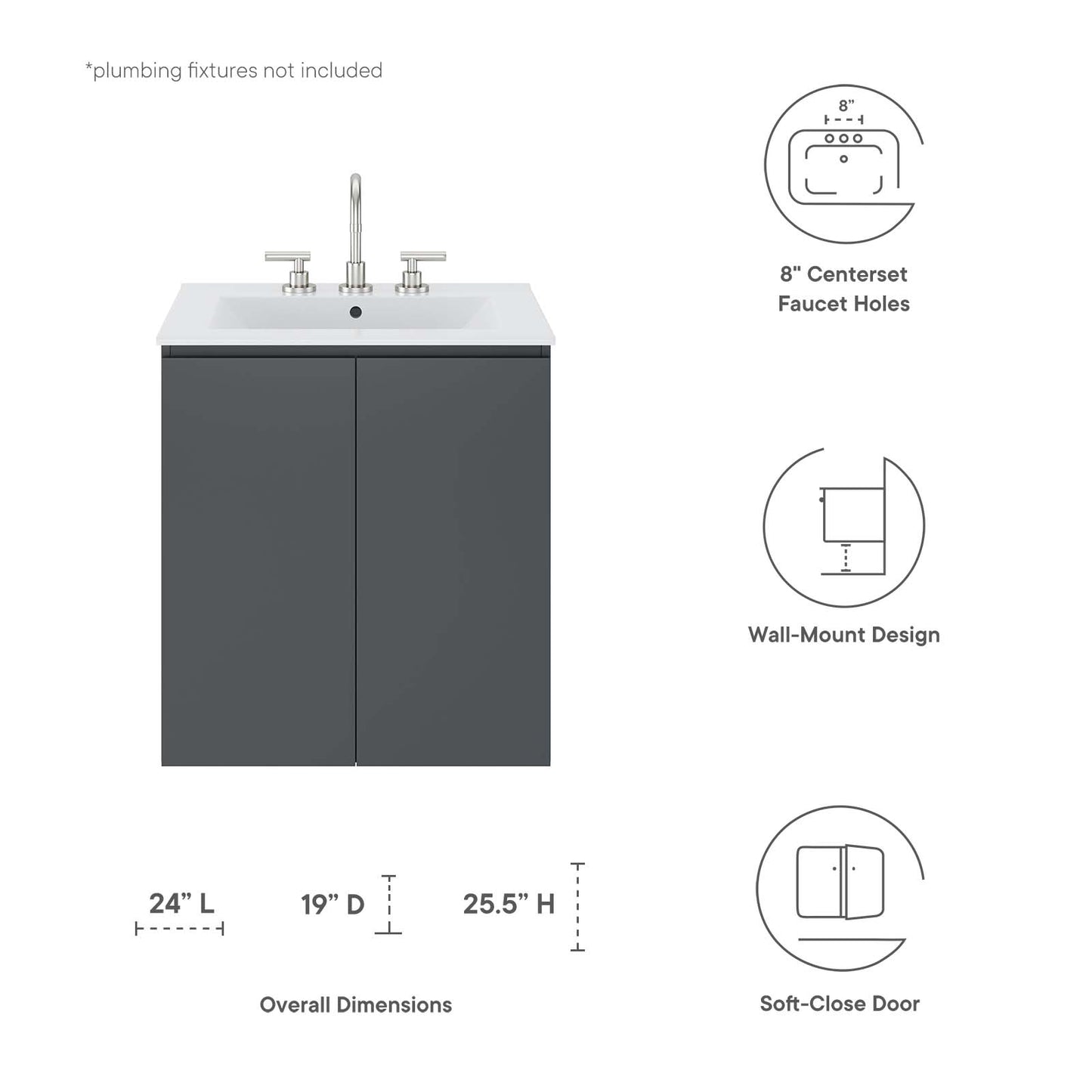 Bryn 24" Wall-Mount Bathroom Vanity By Modway - EEI-5777 | Bathroom Accessories | Modishstore - 15