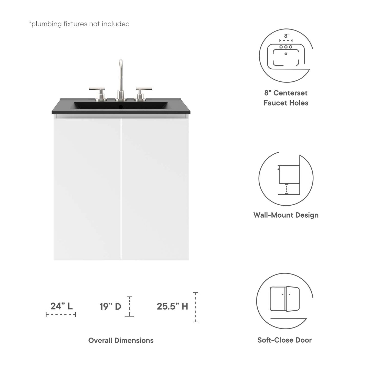 Bryn 24" Wall-Mount Bathroom Vanity By Modway - EEI-5777 | Bathroom Accessories | Modishstore - 23