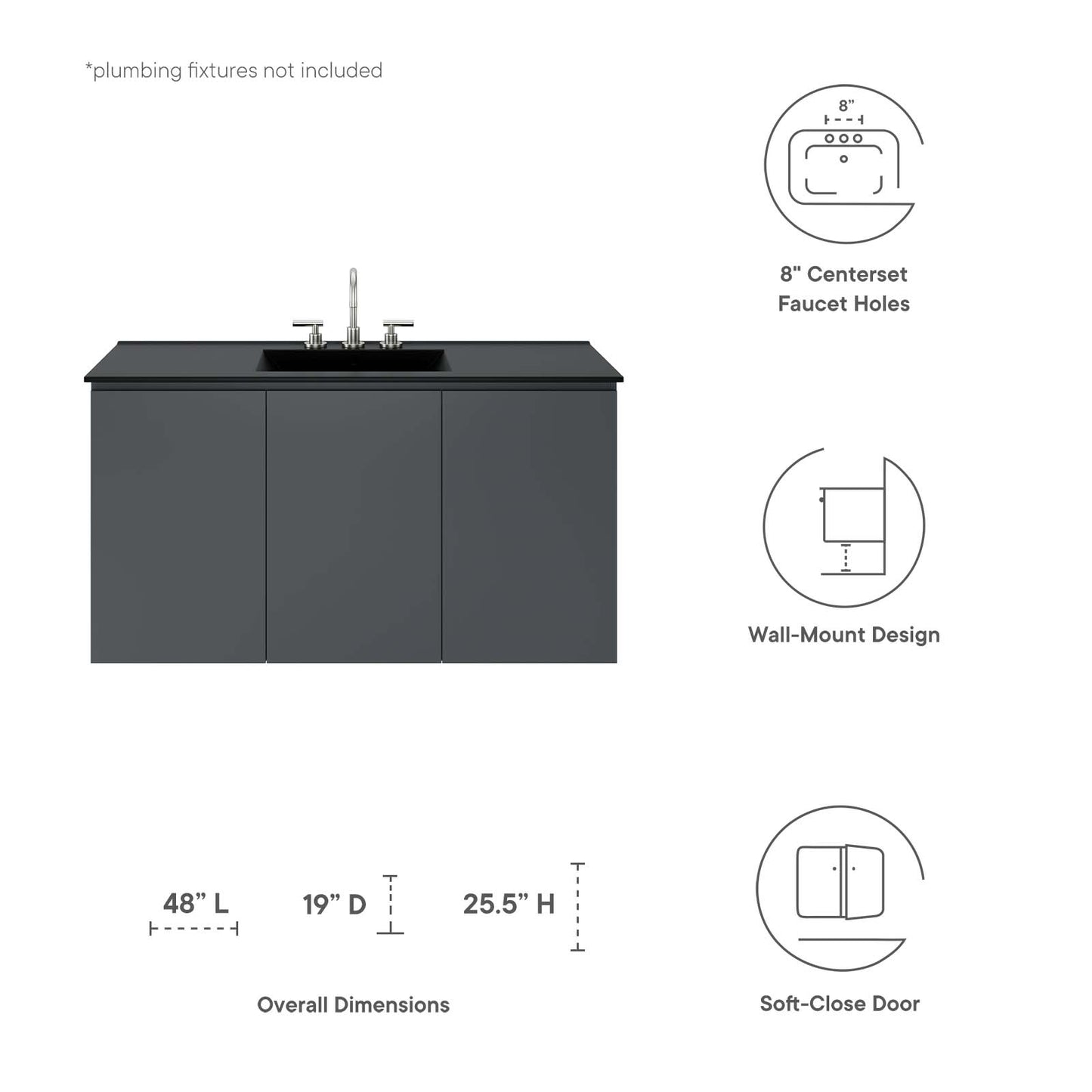 Bryn 48" Wall-Mount Bathroom Vanity By Modway - EEI-5780 | Bathroom Accessories | Modishstore - 8