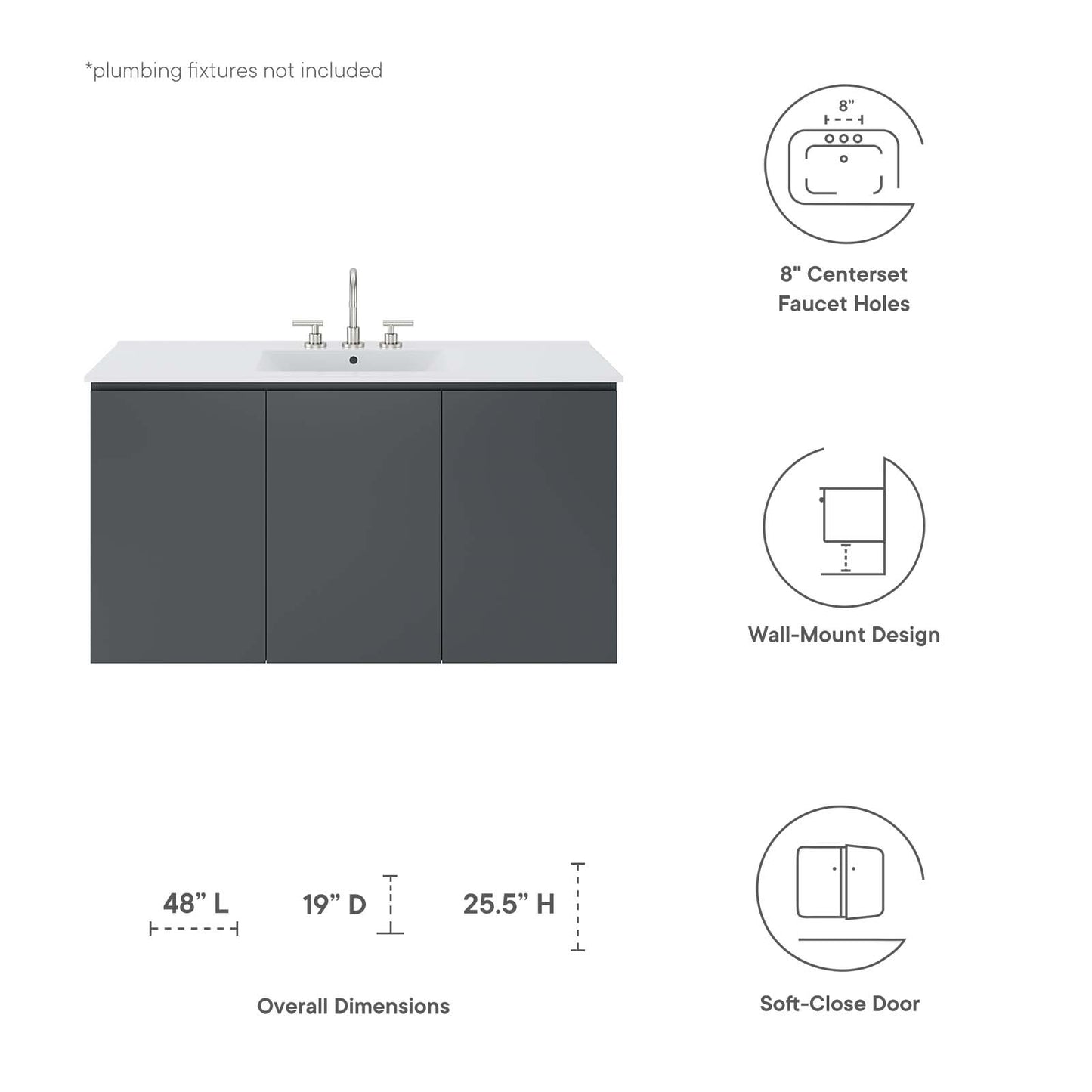 Bryn 48" Wall-Mount Bathroom Vanity By Modway - EEI-5780 | Bathroom Accessories | Modishstore - 15