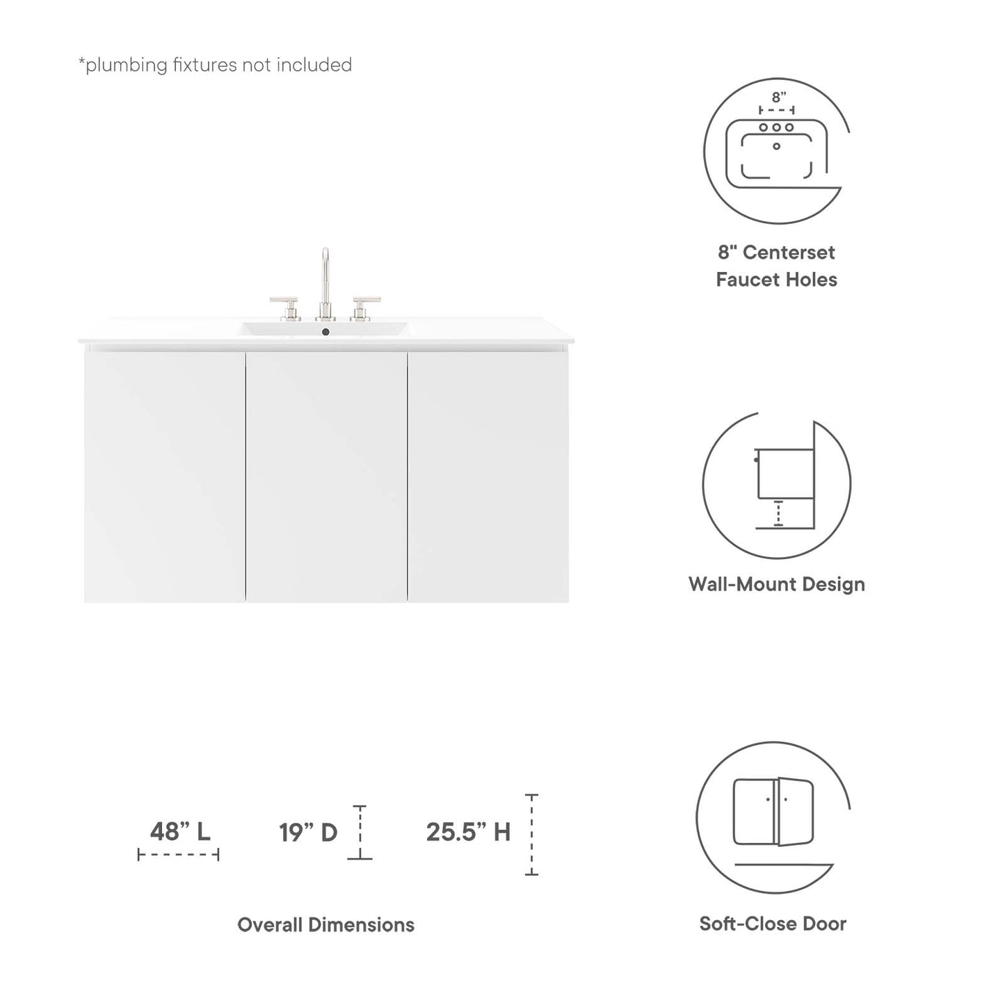 Bryn 48" Wall-Mount Bathroom Vanity By Modway - EEI-5780 | Bathroom Accessories | Modishstore - 31