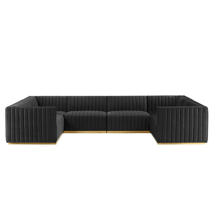 Conjure Channel Tufted Performance Velvet 6-Piece U-Shaped Sectional By Modway - EEI-5851 | Sectional | Modishstore - 1