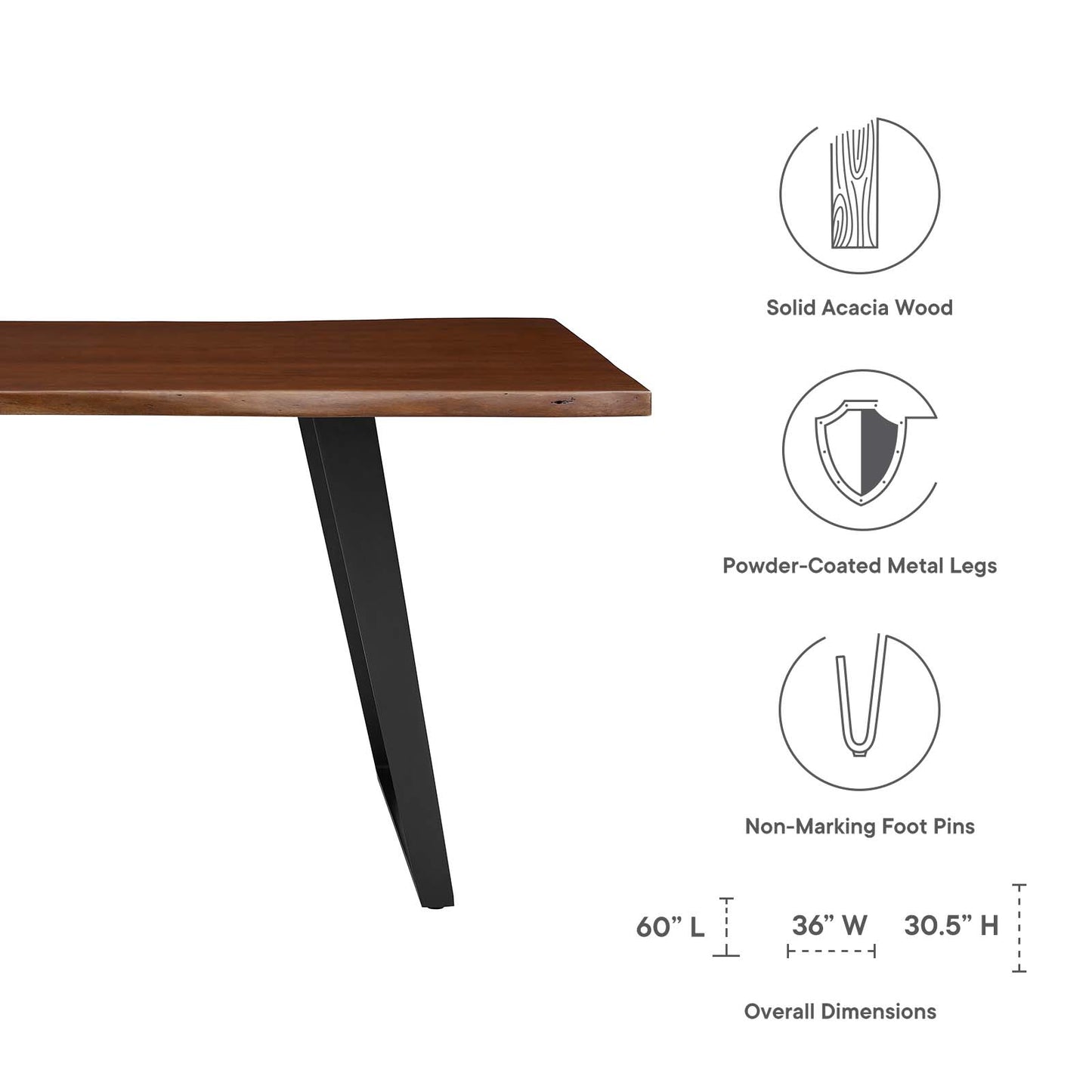 Astound 60" Live Edge Acacia Wood Dining Table By Modway - EEI-6067 | Dining Tables | Modishstore - 3