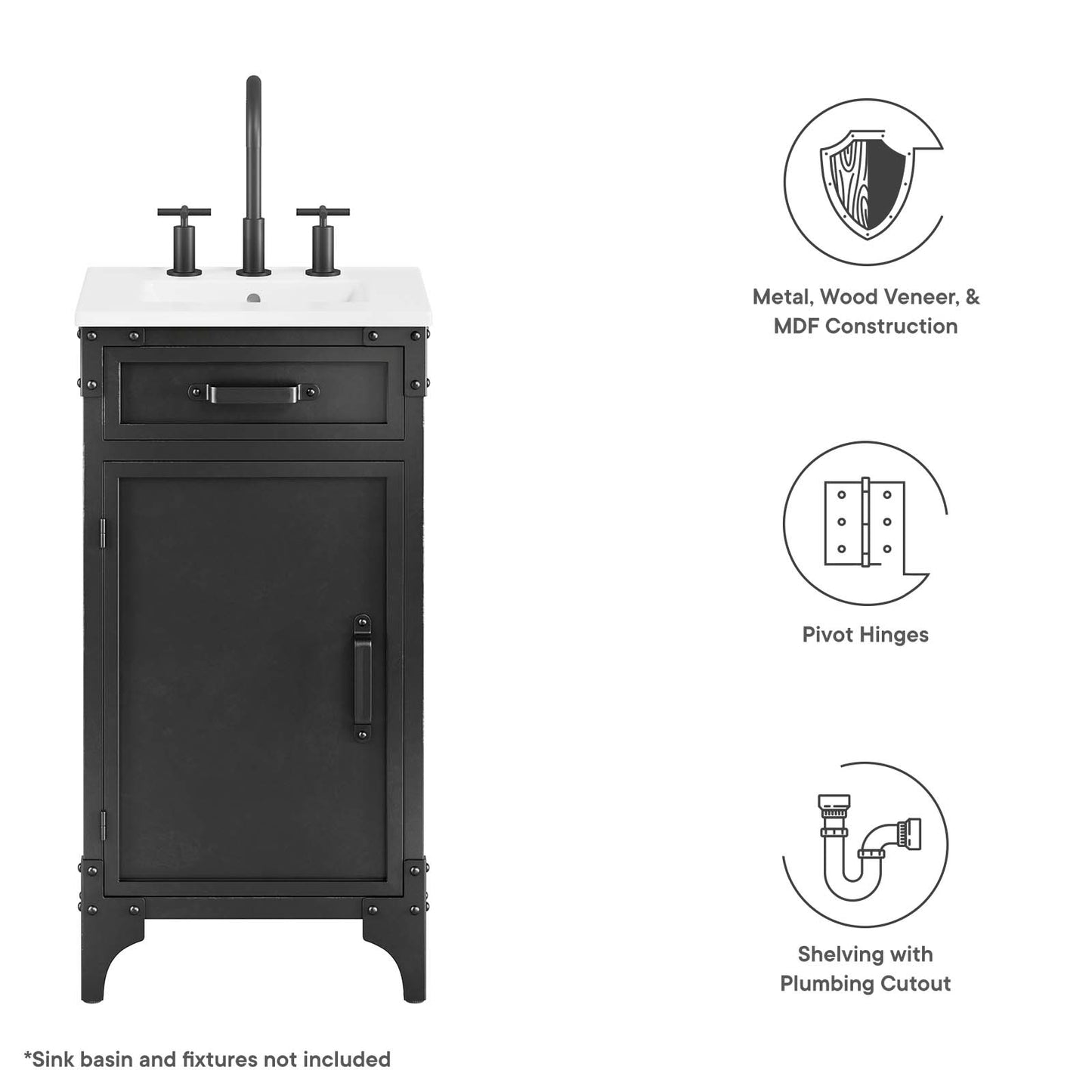 Steamforge 18" Bathroom Vanity Cabinet (Sink Basin Not Included) By Modway - EEI-6126 | Bathroom Accessories | Modishstore - 8