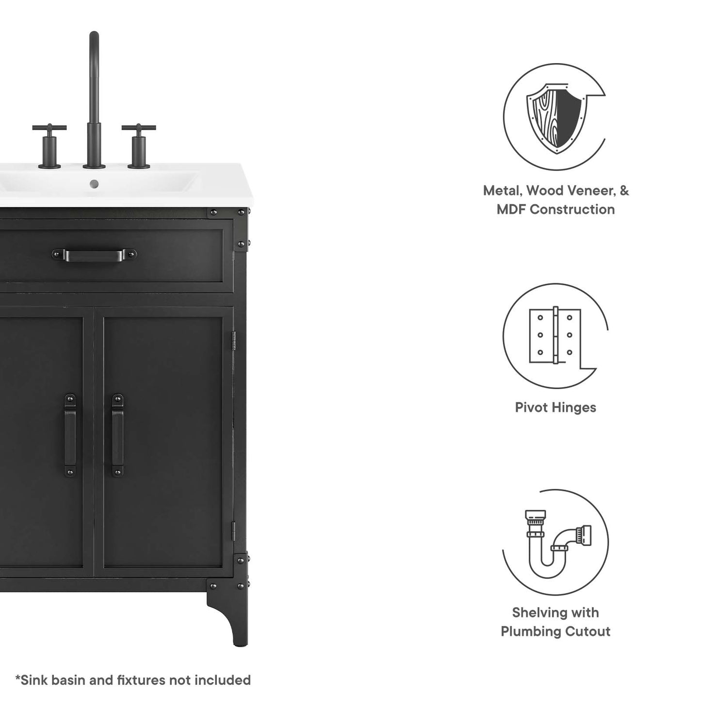 Steamforge 24" Bathroom Vanity Cabinet (Sink Basin Not Included) By Modway - EEI-6127 | Bathroom Accessories | Modishstore - 8