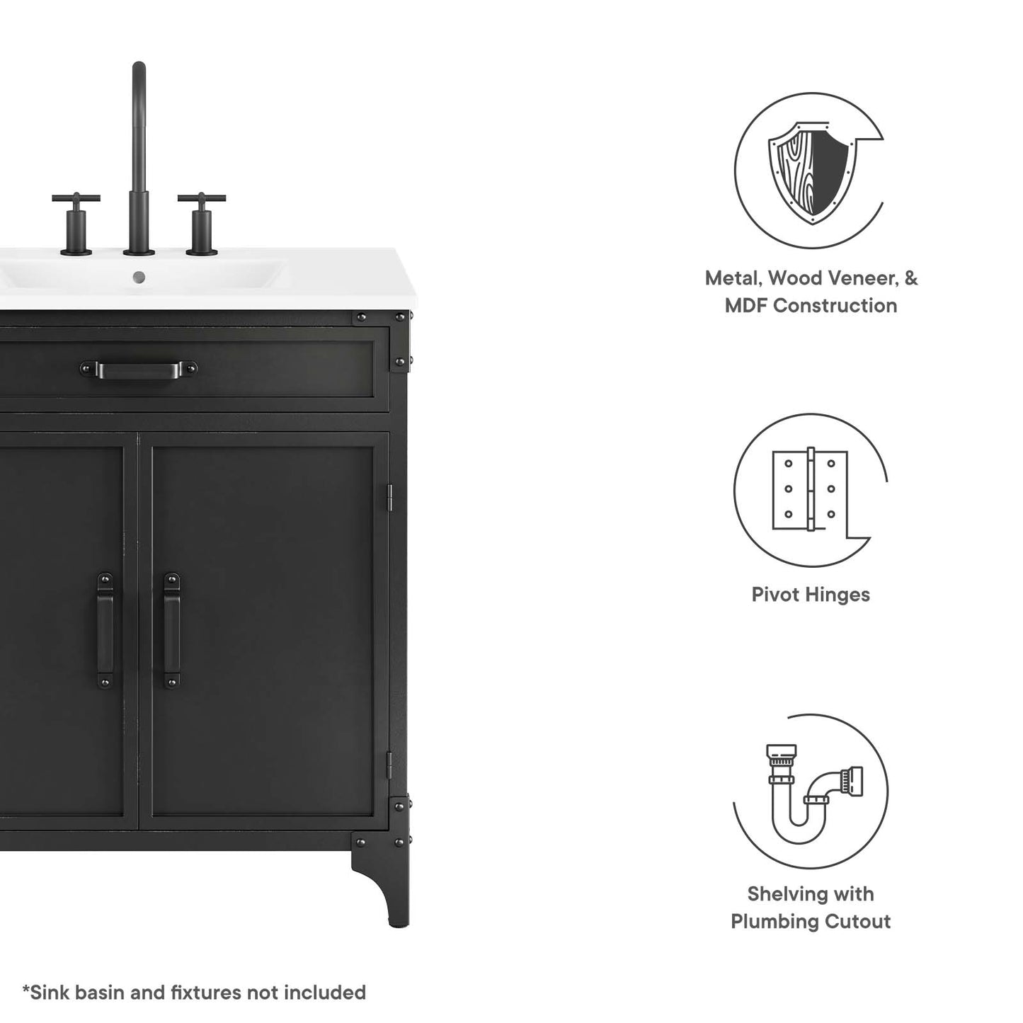 Steamforge 30" Bathroom Vanity Cabinet (Sink Basin Not Included) By Modway - EEI-6128 | Bathroom Accessories | Modishstore - 8