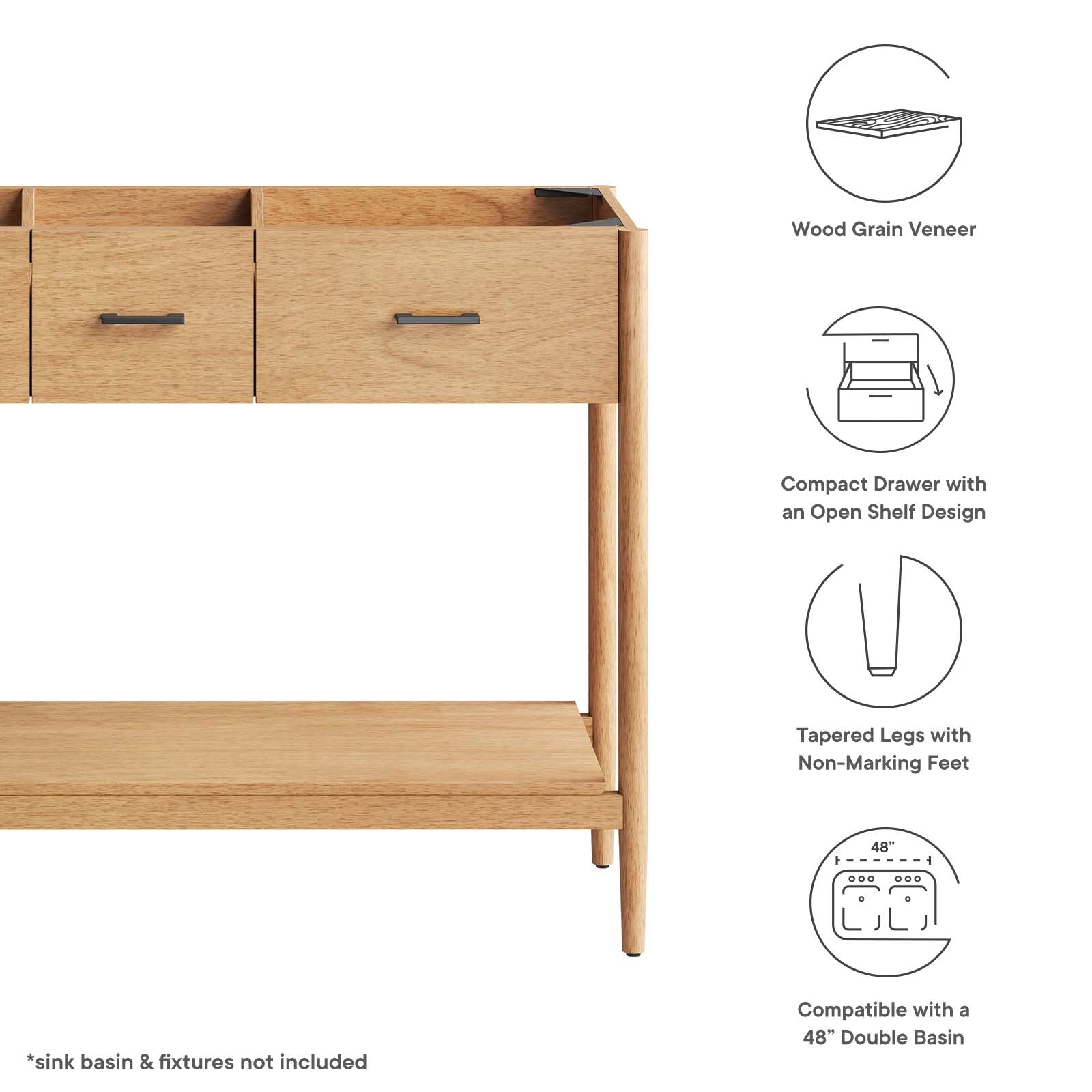 Zaire 48” Double Sink Compatible Bathroom Vanity Cabinet (Sink Basin Not Included) By Modway - EEI-6356 | Bathroom Accessories | Modishstore - 9