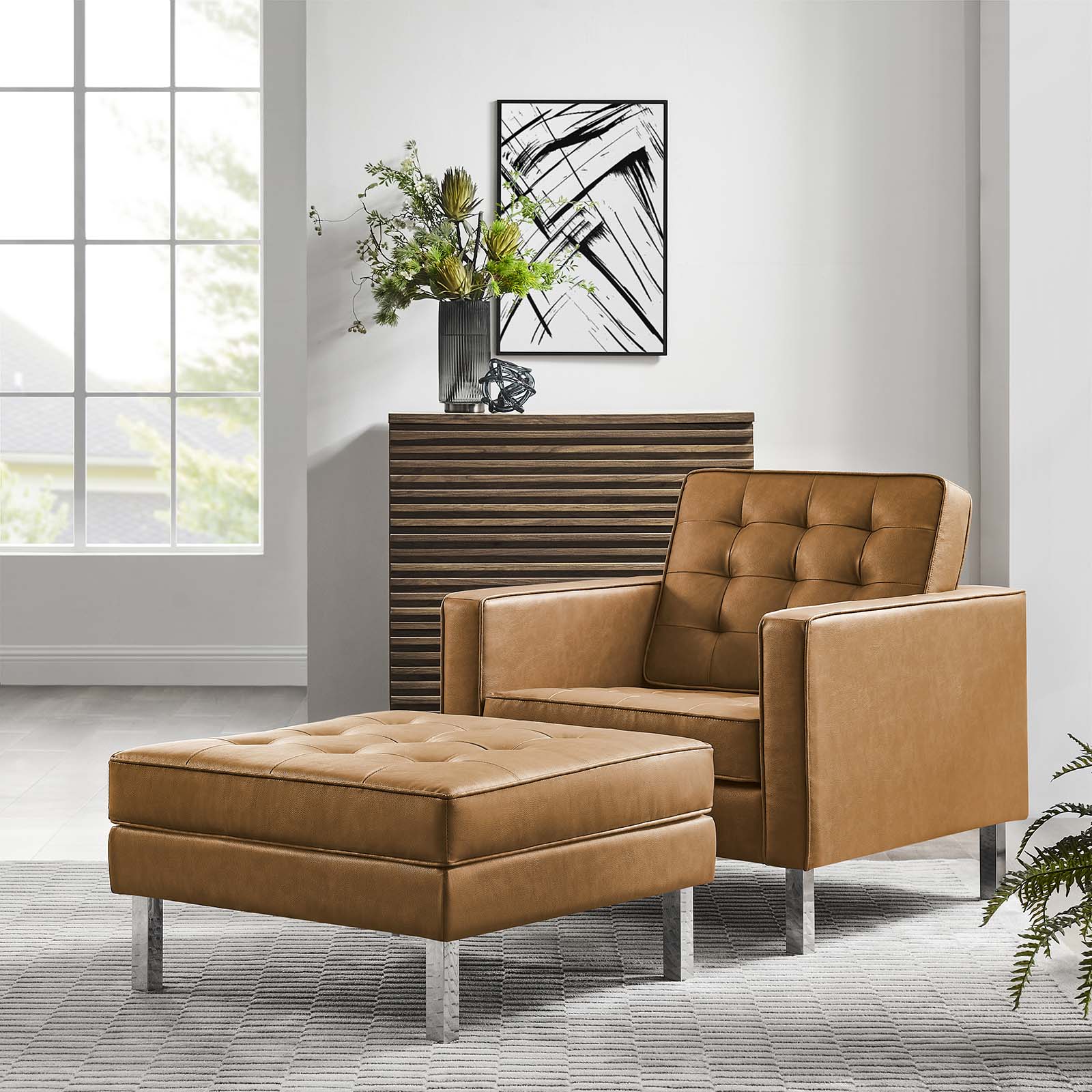Loft Tufted Vegan Leather Armchair and Ottoman Set By Modway EEI 640 Modish Store