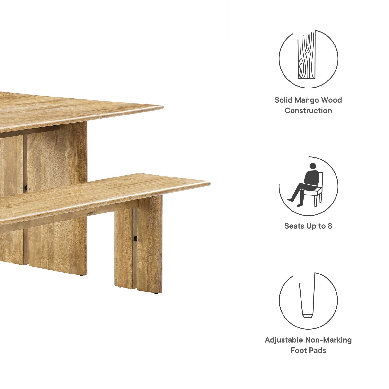 Amistad 86" Wood Dining Table and Bench Set By Modway - EEI-6560 | Dining Sets | Modishstore - 3