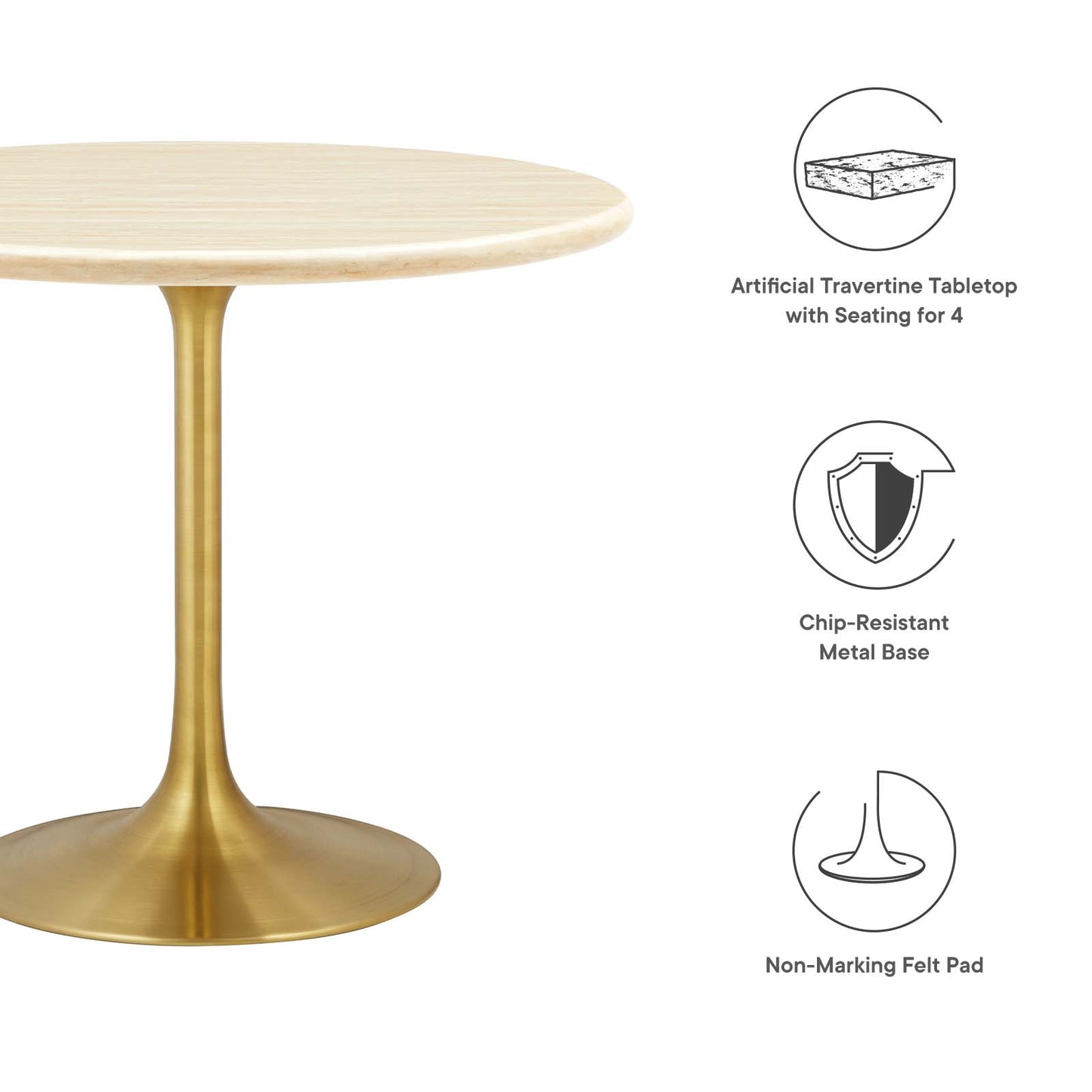 Lippa 36” Round Artificial Travertine  Dining Table By Modway - EEI-6752 | Dining Tables | Modishstore - 5