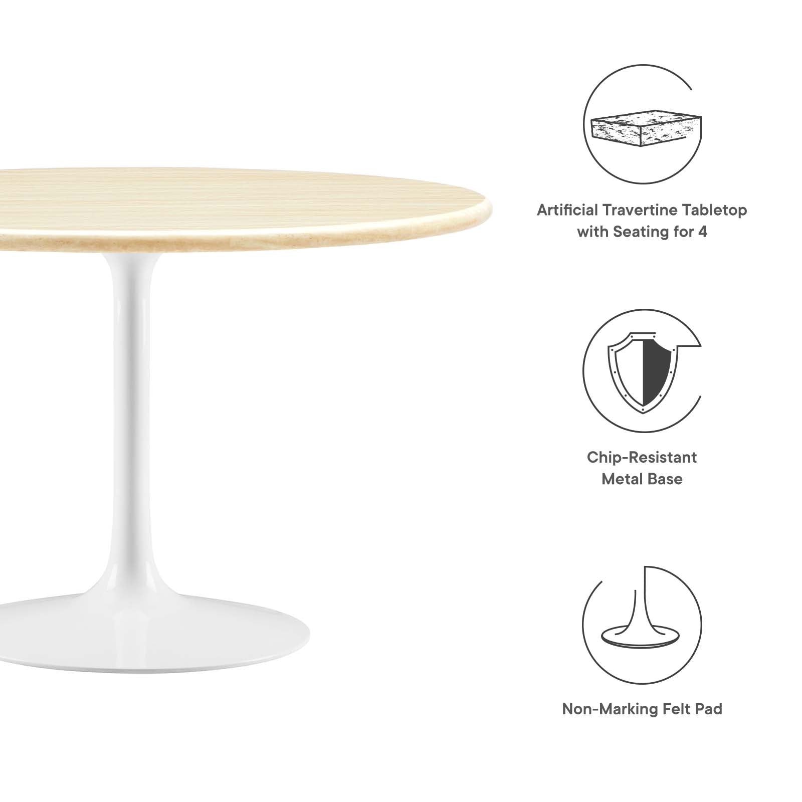 Lippa 48" Round Artificial Travertine  Dining Table By Modway - EEI-6754 | Dining Tables | Modishstore - 5