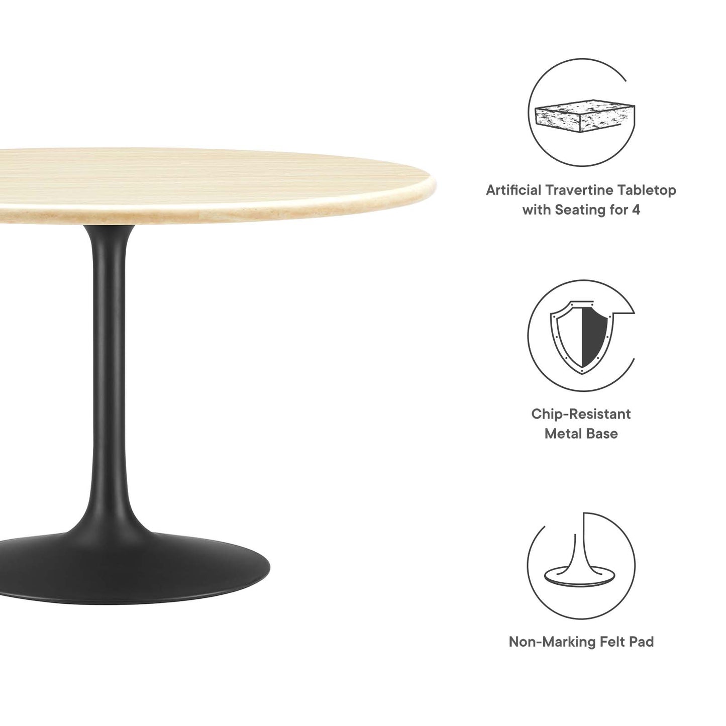 Lippa 48" Round Artificial Travertine  Dining Table By Modway - EEI-6755 | Dining Tables | Modishstore - 5