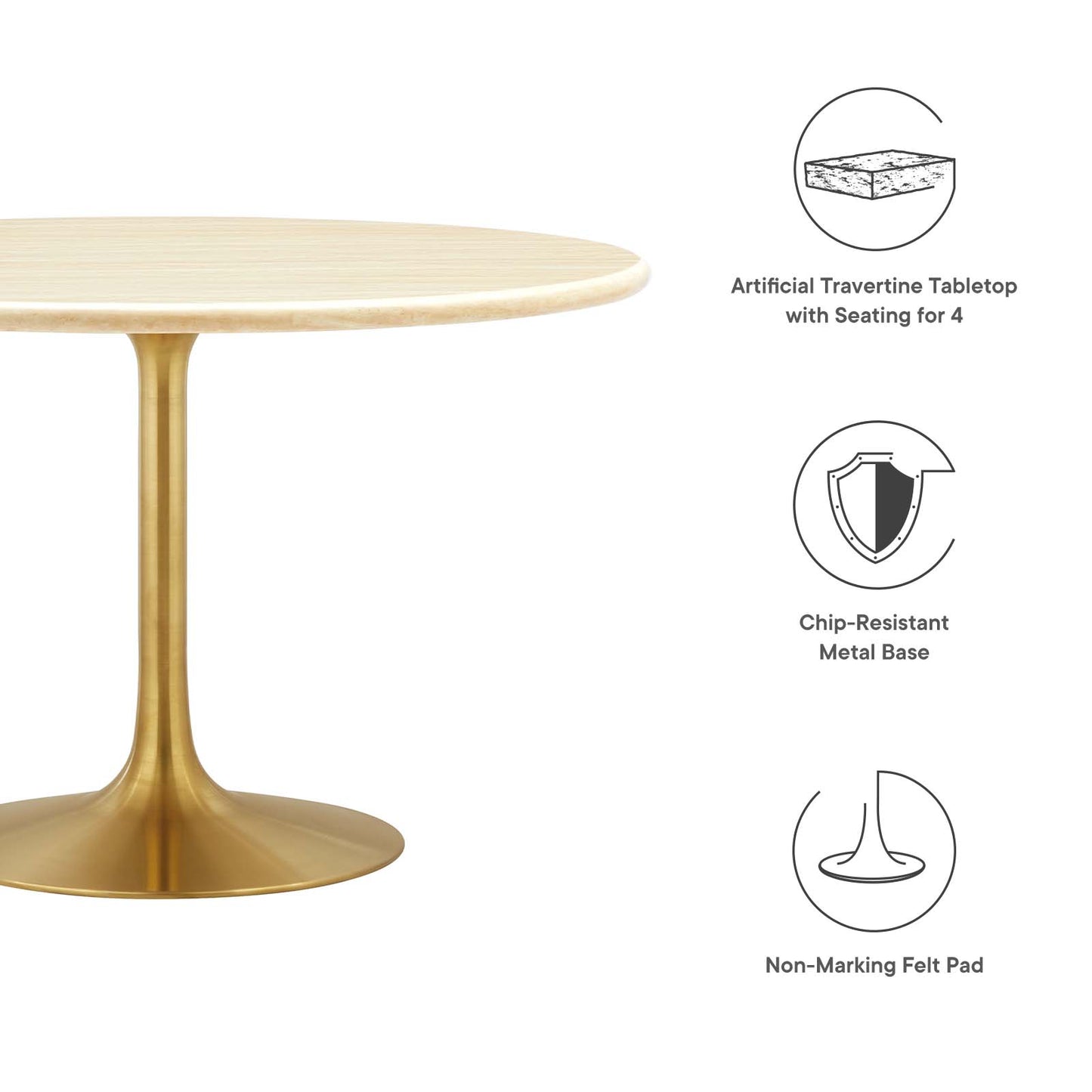 Lippa 48" Round Artificial Travertine  Dining Table By Modway - EEI-6756 | Dining Tables | Modishstore - 5