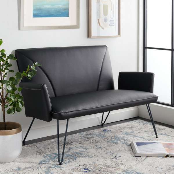 Safavieh Johannes Mid Century Modern Leather Settee - Black | Sofas | Modishstore - 2