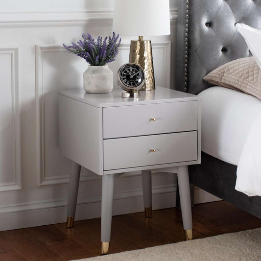 Safavieh Lyla Mid Century Retro Silver Cap Nightstand - Grey With Gold | Nightstands | Modishstore