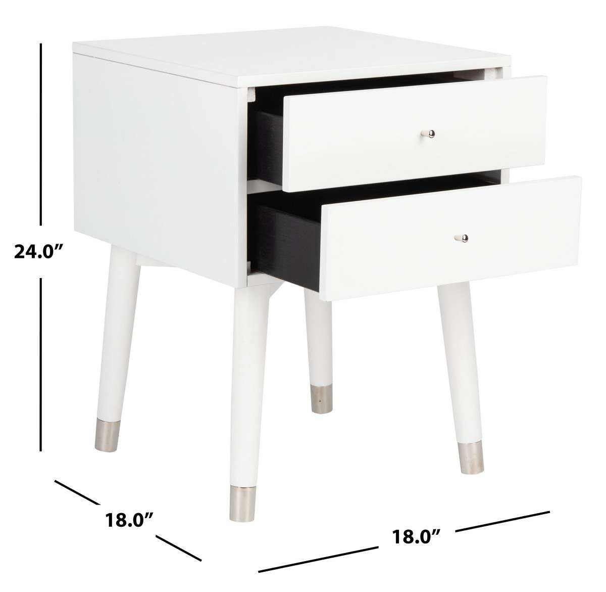 Safavieh Lyla Mid Century Retro Silver Cap Nightstand White