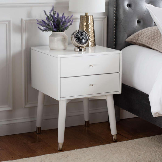 Safavieh Lyla Mid Century Retro Silver Cap Nightstand - White | Nightstands | Modishstore