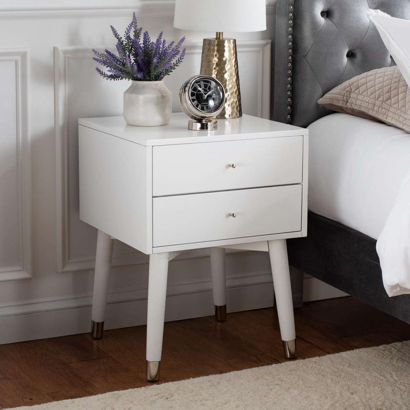 Safavieh Lyla Mid Century Retro Silver Cap Nightstand White