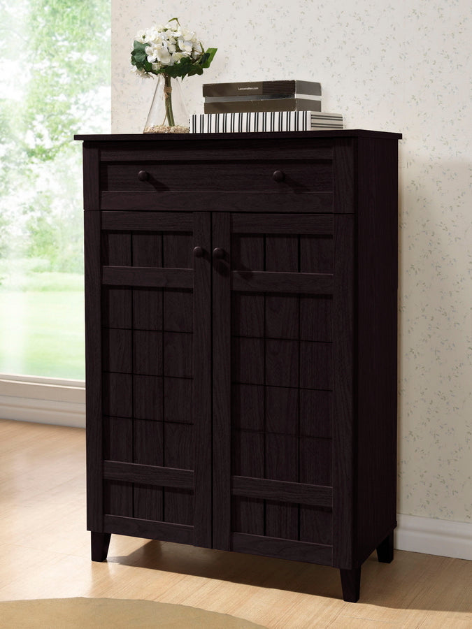 Baxton Studio Glidden Dark Brown Wood Modern Shoe Cabinet (Tall) | Modishstore | Cabinets