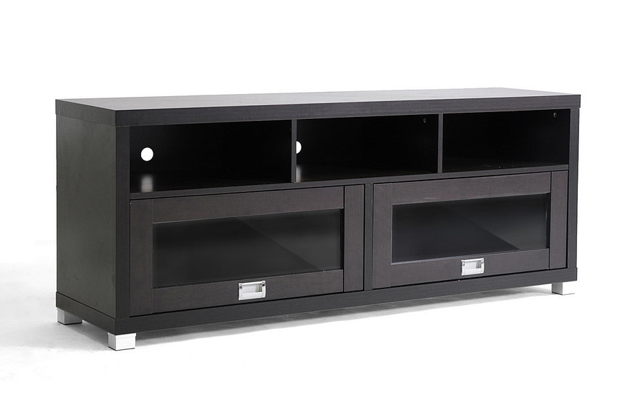 Baxton Studio Swindon Modern TV Stand with Glass Doors Dark