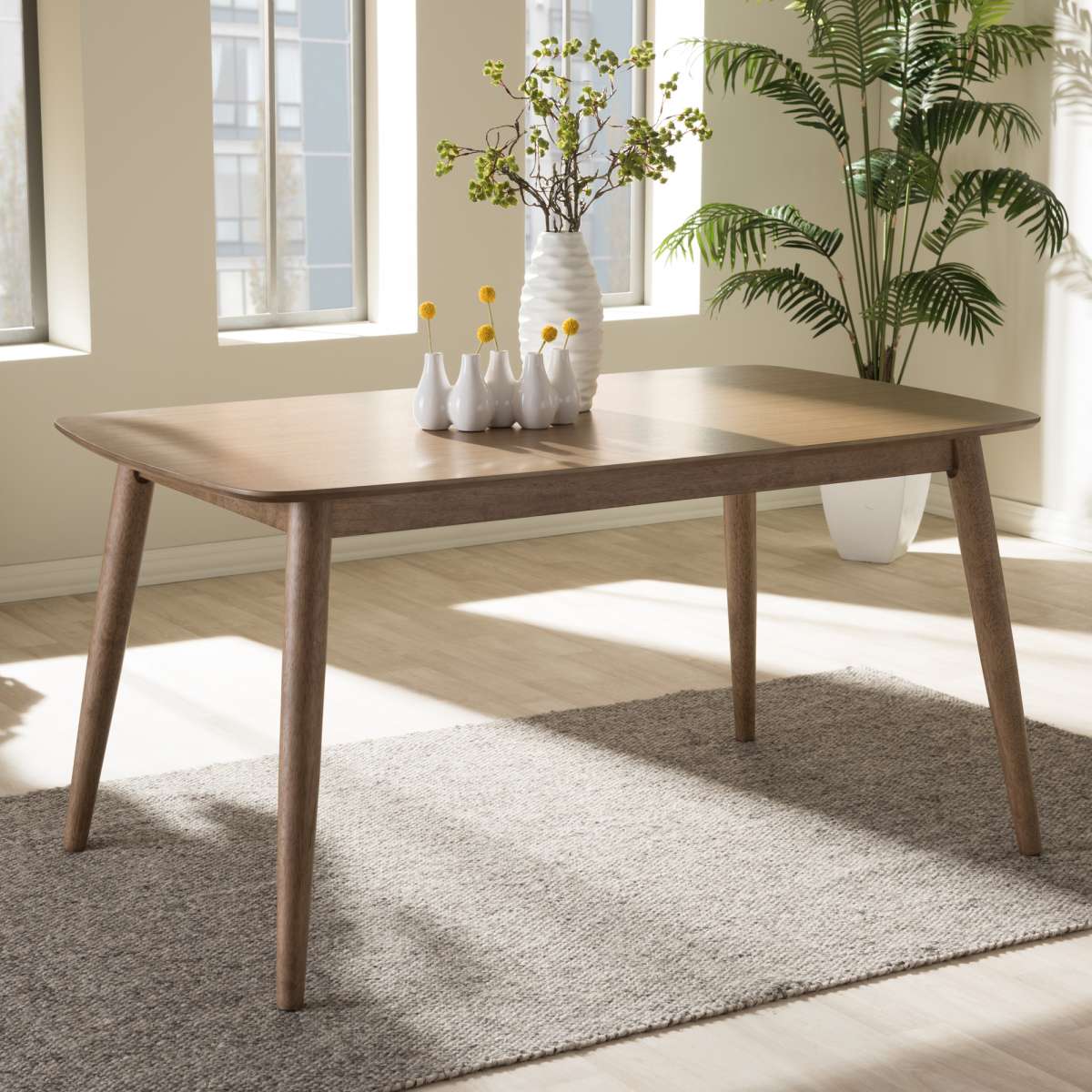 Baxton Studio Edna Mid-Century Modern French "Oak" Light Brown Finishing Wood Dining Table | Dining Tables | Modishstore