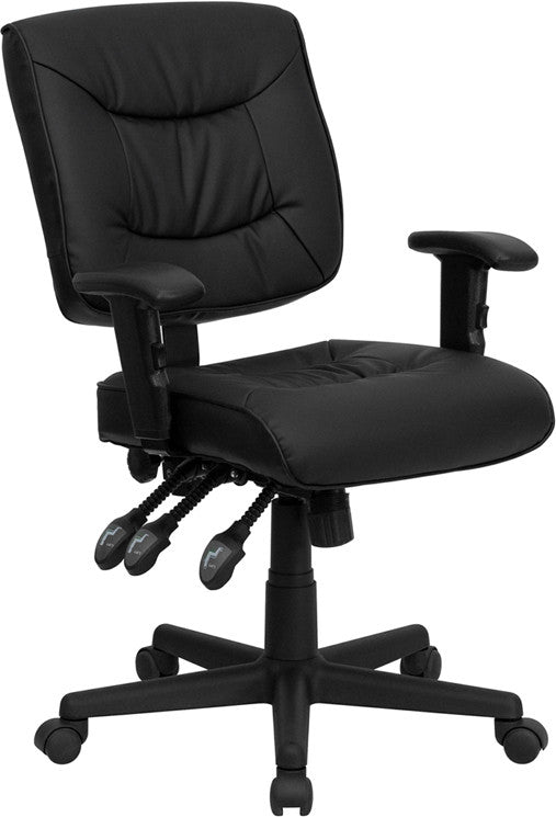 Flash Furniture Low Back Black Leather Multi-Functional Swivel Task Chair With Height Adjustable Arms | Office Chairs | Modishstore - 1