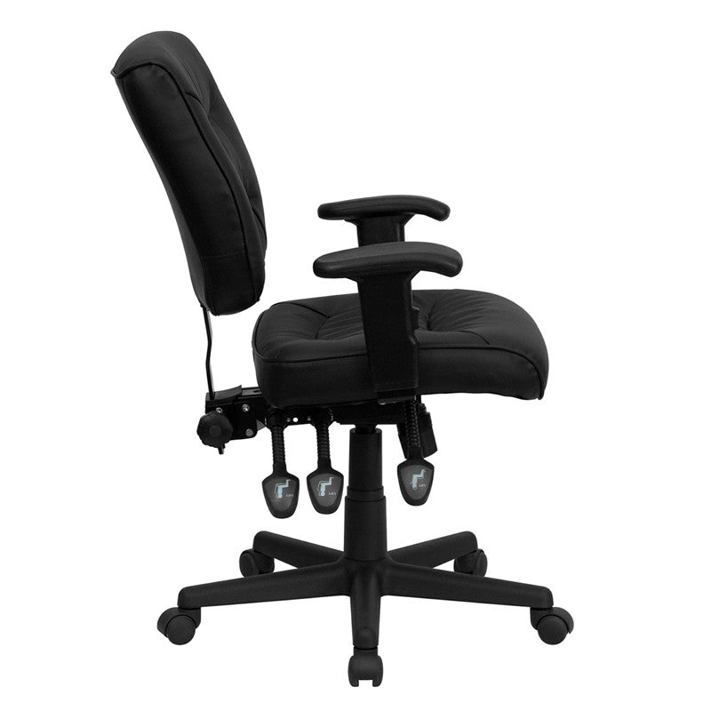 Flash Furniture Low Back Black Leather Multi-Functional Swivel Task Chair With Height Adjustable Arms | Office Chairs | Modishstore - 4