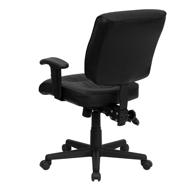 Flash Furniture Low Back Black Leather Multi-Functional Swivel Task Chair With Height Adjustable Arms | Office Chairs | Modishstore - 3