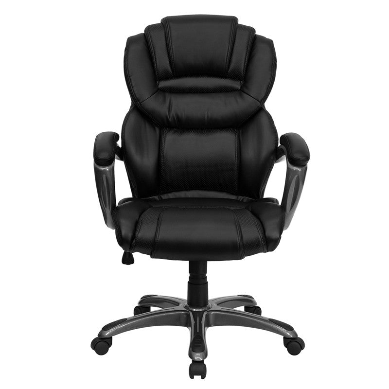 Flash Furniture High Back Black Leather Executive Swivel Office Chair With Leather Padded Loop Arms | Office Chairs | Modishstore - 4