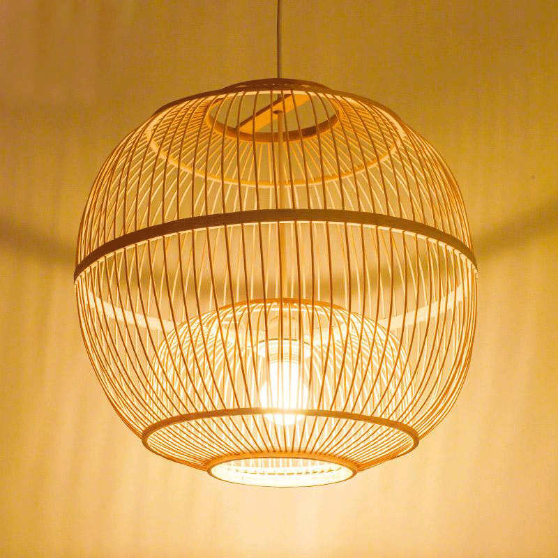 Bamboo Wicker Rattan Ball Cage Pendant Light By Artisan Living-2